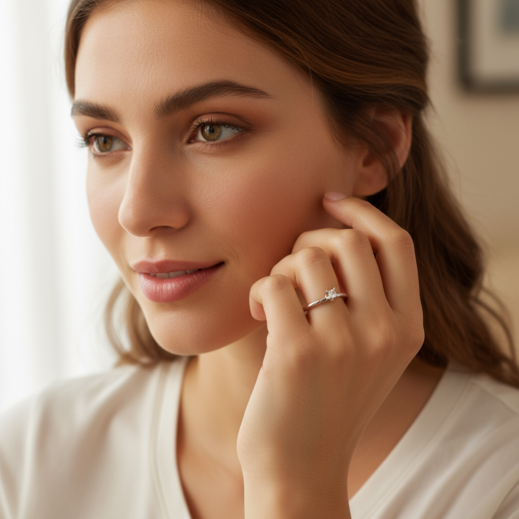 Anillo Solitario en Oro Blanco de 14K con Diamante Natural (.10 cts) DJ2412