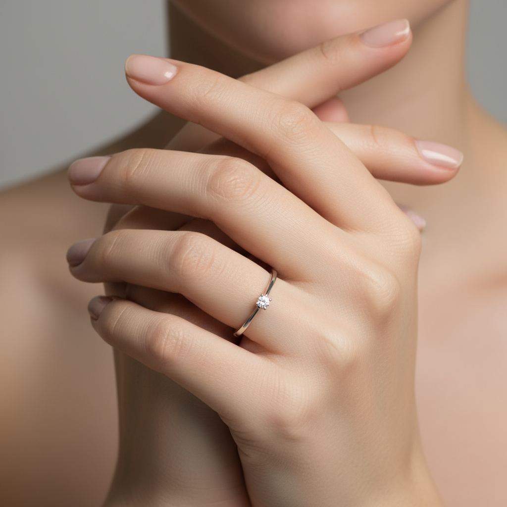 Anillo de Compromiso en Oro Blanco de 14K con Diamante Natural Redondo (.17 cts) DJ3910