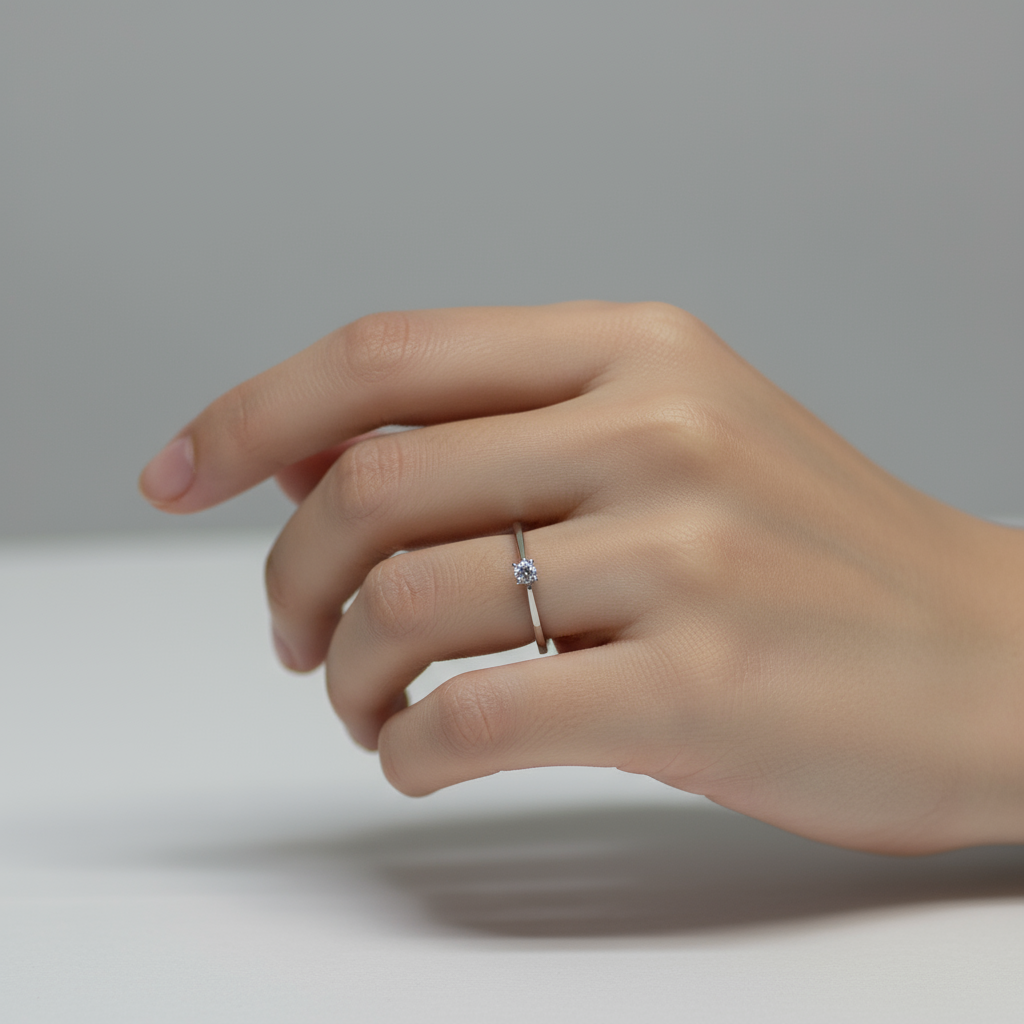 Anillo de Compromiso en Oro Blanco de 14K con Diamante Natural Redondo (.17 cts) DJ3910