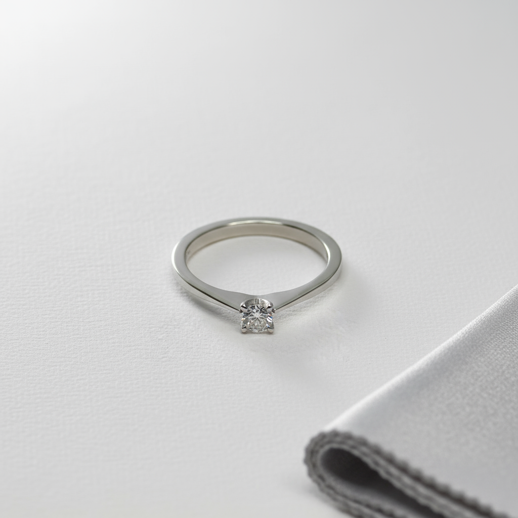 Anillo de Compromiso en Oro Blanco de 14K con Diamante Natural Redondo (.17 cts) DJ3910